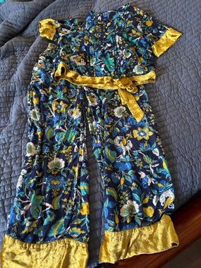 Anthropologie Navy Floral Blouse with Blue and Green Accents